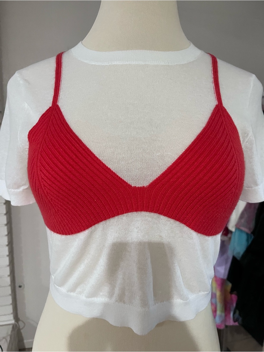 Red Ribbed Knit Bralette
